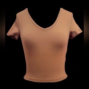 🔥NWOT Rare Boho Tan V Neck Cropped Tshirt Sz XS